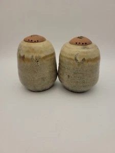 Handmade Stoneware Pottery Salt and Pepper Shakers Signed - Picture 1 of 4