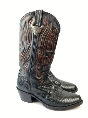 Harley-Davidson Cowboy Boots Black Leather & Snakeskin Vamps Men's  US 7.5M RARE - Image 1 of 4
