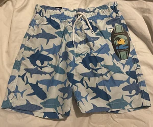 Sunsations Boys Swim Trunks Lined Blue Stripe sharks size L and Xl - Picture 1 of 4