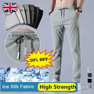 Men's Fast Dry Stretch Pants Casual High Elastic Waist Business Classic Trousers - Picture 1 of 15