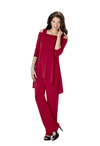 Tiana B. "Chic But Comfy" - Red 2 Piece "Hi-Lo Tunic" With Pants Women's Size L  - Image 1 of 3