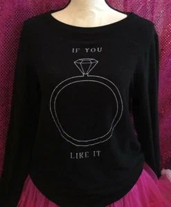 Wildfox Black Sweater Sweatshirt Ring “If you like it” SZ S Wedding - Picture 1 of 7