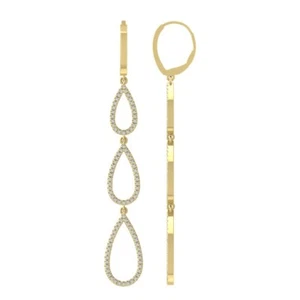 14k Yellow Gold Round Natural Diamond Drop Dangle Earrings Gift For Women - Picture 1 of 5