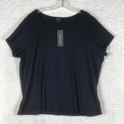 Camisa Top Rachel Zoe Mujer Minimalista 2X Negra Acanalada Manga Corta Bruja Boho Foto 1 de 4
