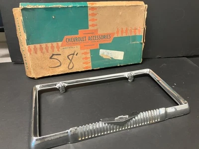 Chevrolet Bel Air Impala Biscayne 1958 genuino GM NOS licencia delantera/trasera dorada Fr Foto 1 de 4