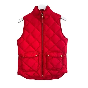 J.Crew Excursion Down Fill Quilted Vest size Small Puffer Full Zip Red Pockets - Picture 1 of 10
