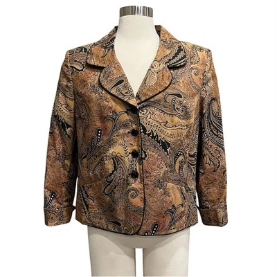 Chaqueta Blazer Le Suit Talla 16P Pequeña Cachemira Guepardo Damasco Floral Safari Pergamino Foto 1 de 4