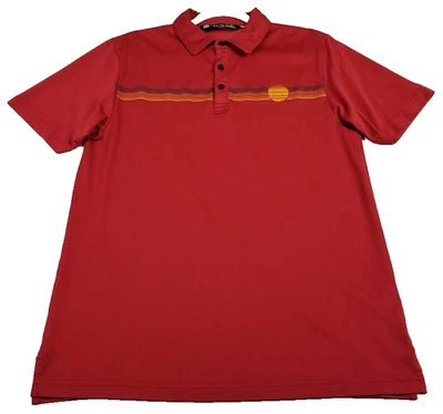 Camisa polo de golf Travis Mathew para hombre M mediana roja a rayas sol manga corta elástica Foto 1 de 4