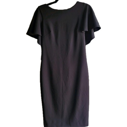 VETEMENTS Abito midi Calvin Klein donna nero corto sbuffo manica tulipano tubino taglia 6