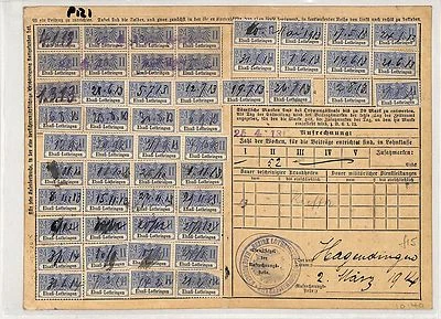 GERMANY Quittungskarte Disability Insurance Alsace-Lorraine FRANKING 1913 P121 - Image 1 of 4