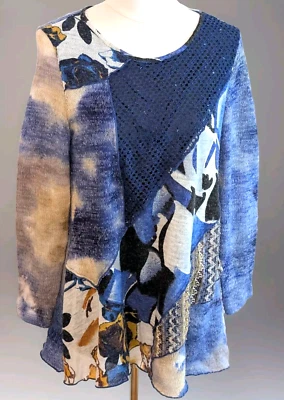 Suéter Ali Miles M Para Mujer Boho Patchwork Malla Tejido Forrado Nuevo sin Etiquetas Foto 1 de 4