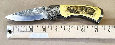 Collectable Folding Knife - Factory Engraved Steel with Native American Theme - Image 1 of 4