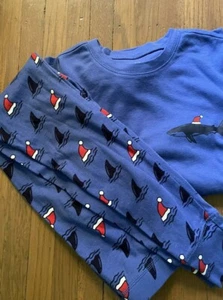 Gap Kids PJ Sharks w/ Santa Hats. NEW Christmas. 2pcs. Organic Cotton Size 12 - Picture 1 of 4