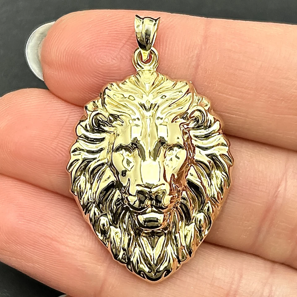 Colgante con cabeza de león de oro real de 14 quilates de 1,4" Foto 1 de 4