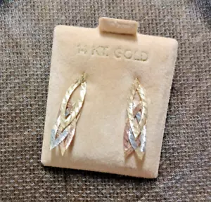 14k Tri Color Gold Stud Earrings Made In Italy - Picture 1 of 9