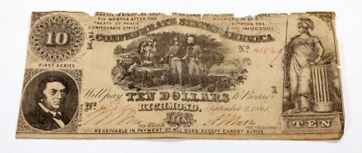 1861 Confederate States Note Fine Condition T-30 - Image 1 of 2