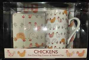 Creative Tops Chickens Fine China Mug, Coaster And Melamine Tray