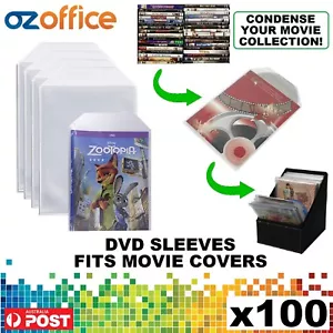 PREMIUM 100 x Clear DVD Plastic Sleeves w/ Flap - DVD Sleeves Fits Movie Covers - Picture 1 of 3