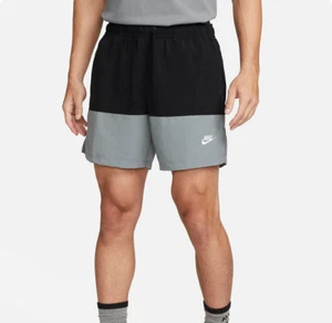 Nike Club Men's Woven Color Blocked Shorts Black Smoke Grey - Picture 1 of 5