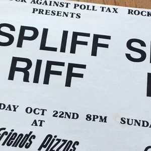 1989 Rock Against Poll Tax flyer for Spliff Riff playing at Friends Pizzas - Picture 1 of 2