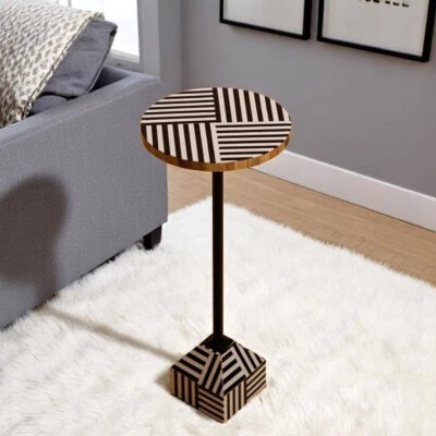 Modern Drink Table – Black and White Striped Accent Table | Side Table - Image 1 of 4