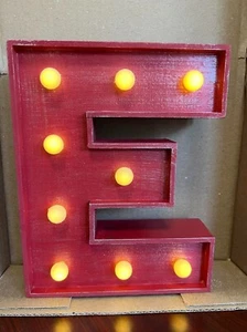 Letter Lighted Sign, Light Up Alphabet Letter 9 3/4" High Wooden RED Letter E - Picture 1 of 3