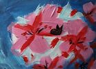 Original ACEO Cat Painting Collectible Miniature Flower Art Card Samantha McLean