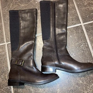 Clarks Womens 6.5 Pita Dakota Brown Leather Tall Boots Buckle Zipper Shoes New - Picture 1 of 5