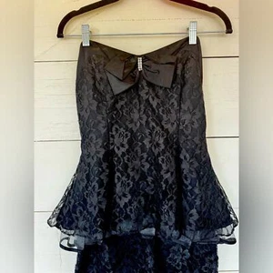 Vintage black lace LA Glo 80s strapless mini rhinestone ruffle 9/10 - Picture 1 of 6