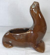 Vintage USA Seal Sea Lion Planter. Brown Honeycomb Glaze Pottery