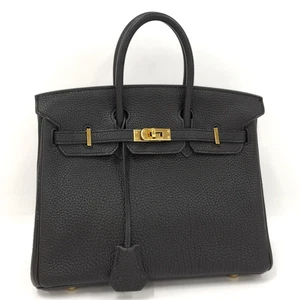 Hermes Birkin 25 Handbag Togo Leather Black □ L Engraved Used SKAI-0 - Picture 1 of 10