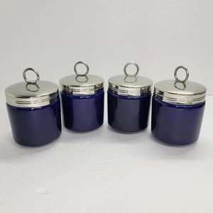 Williams & Sonoma 4 Colbalt Blue & White Porcelain Egg Coddlers W/ Silver Tone - Picture 1 of 6