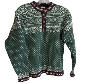 LL Bean Vintage Pullover Damen Gr. S Nordic Fair Isle Birdseye 1/4 Knopf 90er grün - Bild 1 von 8