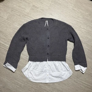 Anthropologie Twofer Sweater Knit Button Front Women's M Gray Preppy Academia - Picture 1 of 7