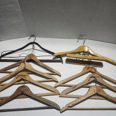 Vintage Wooden Clothes Hangers Lot Of 9 New York Pennsylvania EUC Hotels Tailors - Image 1 of 4
