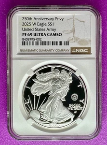 2025 W American Silver Eagle 250th Anniversary Army Privy NGC PF69 UC ASE (002) - Picture 1 of 2