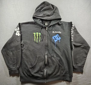 Vintage Y2K DC Shoes Hoodie Large Black Ken Block Monster Energy Subaru Full Zip - Picture 1 of 10