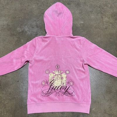 Vintage Y2K Women's Juicy Couture Pink Velour Hoodie Sweatshirt Sz S - Image 1 of 4