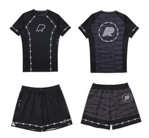 Barrier Albino And Preto Rash Guard SS & Short Set Kimono Bjj Compression MMA - Picture 1 of 5