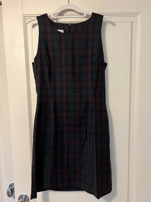 Vintage Laura Ashley Plaid Wool Dress, Fitted, NWOT, Maroon, Green, Black, US8 - Image 1 of 4