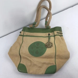 Kate Landry Beige/Green 100% Jute/Cow Leather Trim X-Large Shoulder Bag - Picture 1 of 13