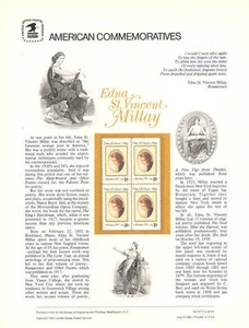 Panel de estampillas conmemorativas #147 18c Edna St. Vincent Millay #1926 USPS - Imagen 1 de 1
