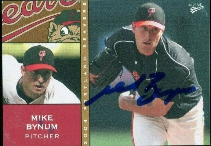 2004 Portland Beavers MIKE BYNUM Signed Card autograph PADRES RC - Image 1 of 1