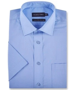 DOUBLE TWO Mens Fresh Blue Short Sleeve Cotton Rich Non Iron Shirt 15" BNWT - Picture 1 of 1