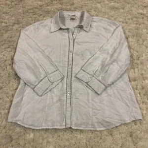 Susan Bristol Linen Lagenlook Top White Embroidered Blouse Womens Large - Picture 1 of 8