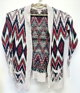 Aztec Southwest Knit Cardigan XL Red Black Tan Green w/Pockets Warm Cozy Mossimo - Picture 1 of 19