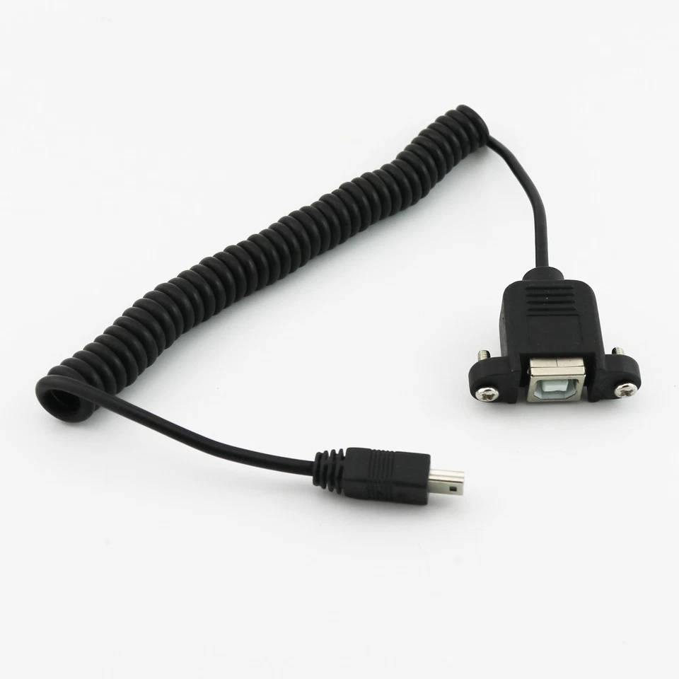 10x USB 2.0 B Female Panel Mount To Mini USB 5 Pin Male Coiled Spiral Wire Cable - Image 1 of 4