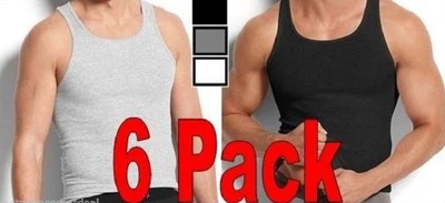 6 HOMBRES Color Oscuro Camiseta sin Mangas Esposa Batidor Camisetas A 3XL Acanaladas 100% Algodón 3XL Foto 1 de 3