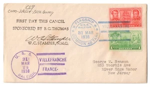 USS RALEIGH (CL-7) 1938 SIGNED FLAGSHIP Naval Cover VILLEFRANCHE FRANCE Cancel 2 - Picture 1 of 1
