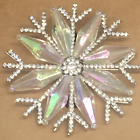 4 Tahari Rhinestone Iridescent Bead Elegant Snowflake Napkin Ring Set Christmas